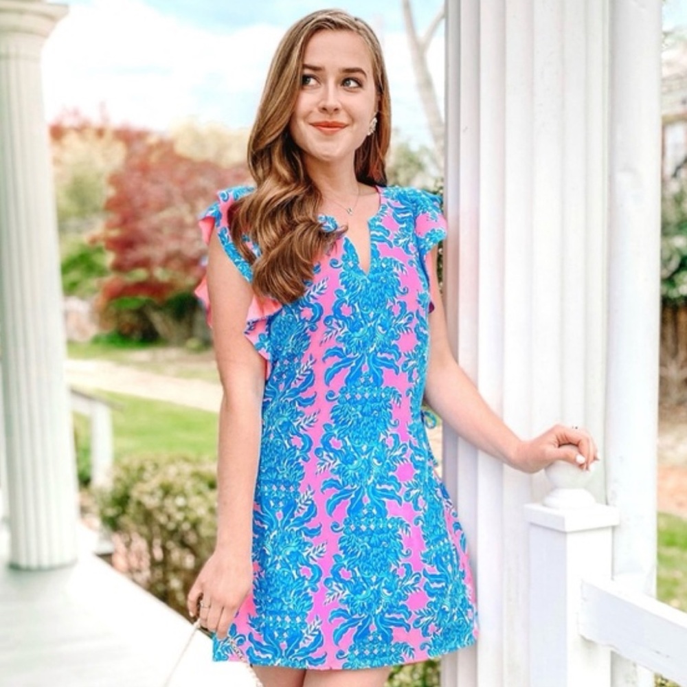 Lilly Pulitzer Astara Romper Dress Pink Prosecco pattern